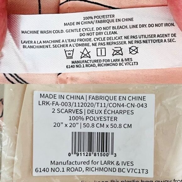 Lark & Ives Minimalist Womens Hair Scarf Bundle Set of Two Pink and Cream 20x20” - Picture 10 of 15